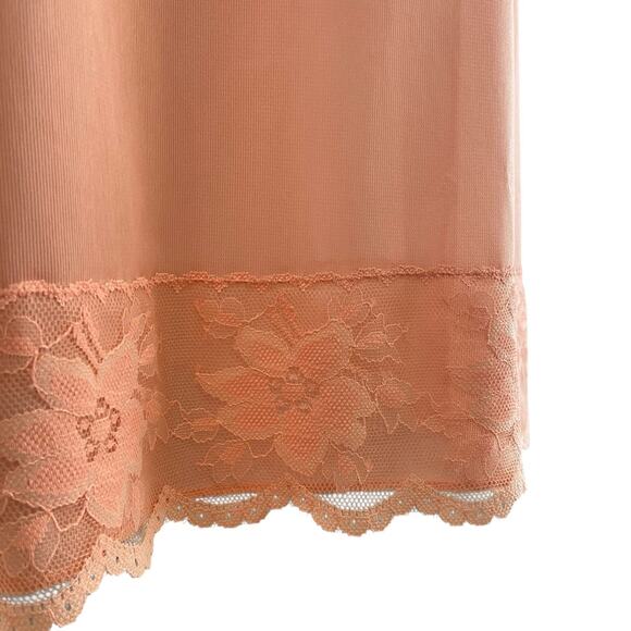 Vintage 60s Huber Romantic Pinup Peach Soft Nylon Lacy Full Slip Dress Size S/M - Picture 10 of 14